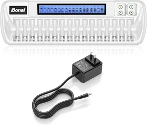 Bonai 16 2 Bay AA AAA 9V Battery Charger for NiMH NiCD Rechargeable Batteries Independent Control with Smart LCD Display and AC Wall Adapter, Battery not Included - White