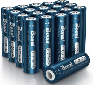 BONAI AA Rechargeable Batteries, High Capacity 1100mAh NiMH Battery for Outdoor Solar Lights 1.2V Pre Charged Double-A Batteries (AA 20 Pack)