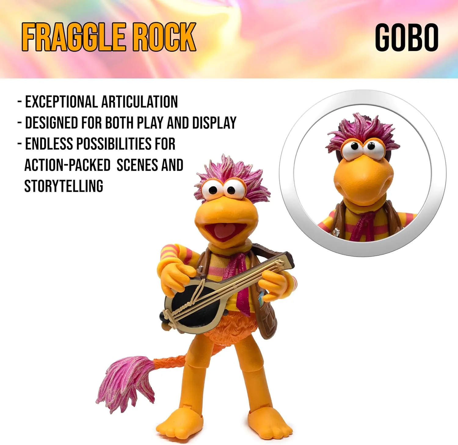 Boss Fight Studio GOBO, Fraggle Rock Collectible Action Figure – Highly Articulated Figurine with Accessories Including Postcard, Lantern, Guitar, Radish, Interchangeable Hands and Expression – 1:12