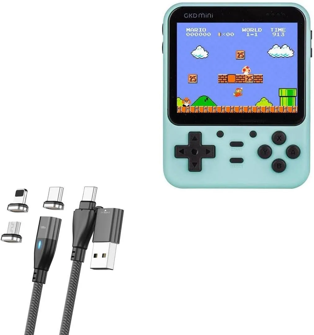 BoxWave Cable Compatible with Game Kiddy GKD Mini - MagnetoSnap PD AllCharge Cable (100W), Magnet Charging Braided USB Type-C Micro - Jet Black