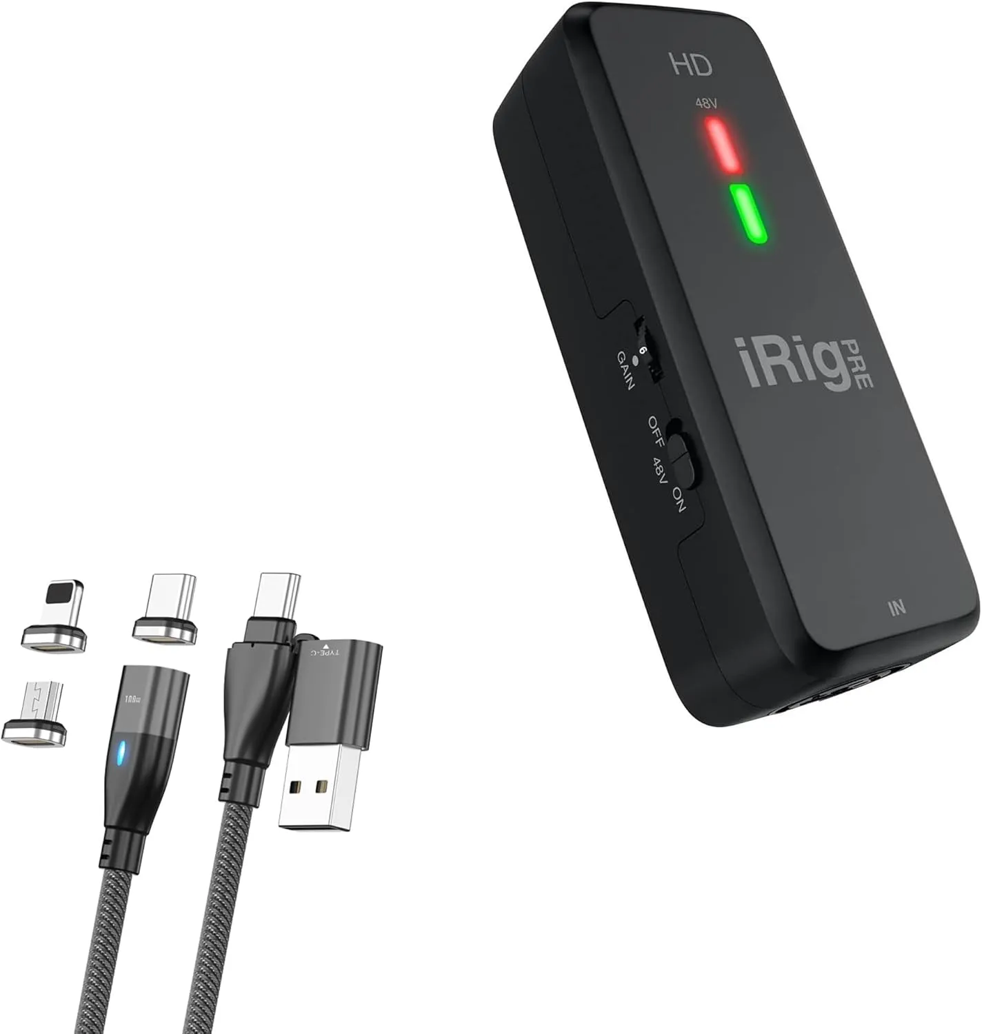 BoxWave Cable Compatible with IK Multimedia iRig Pre HD - MagnetoSnap PD AllCharge Cable (100W), Magnet Charging Braided USB Type-C Micro - Jet Black