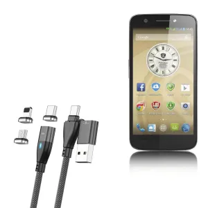 BoxWave Cable Compatible with Prestigio MultiPhone 5508 Duo - MagnetoSnap PD AllCharge Cable (100W), Magnet Charging Braided USB Type-C Micro - Jet Black