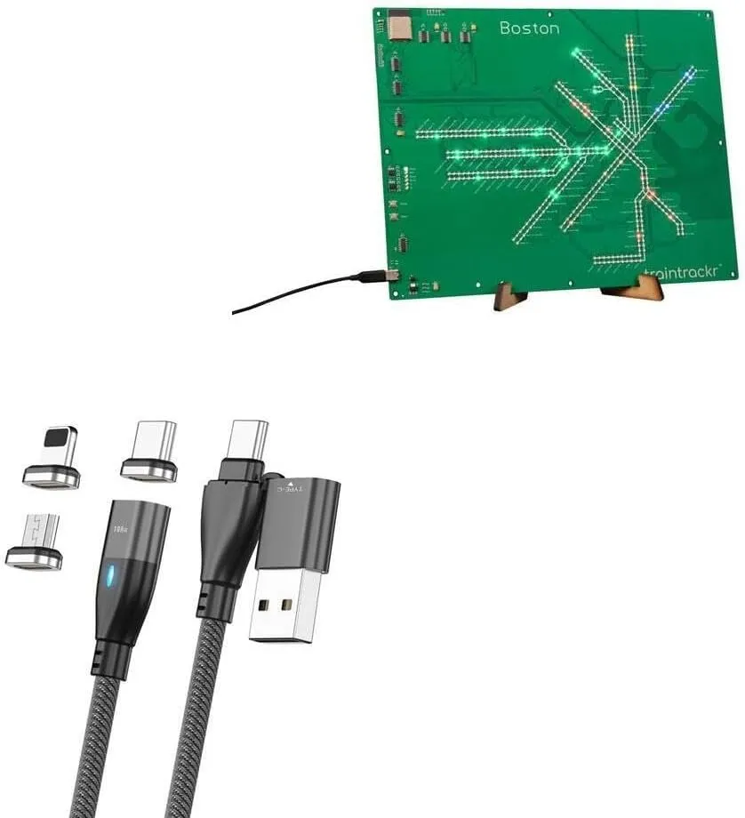 BoxWave Cable Compatible with Traintrackr Massachusetts Map Trackr - MagnetoSnap PD AllCharge Cable (100W), Magnet Charging Braided USB Type-C Micro - Jet Black