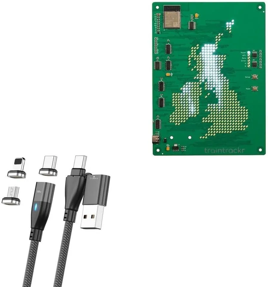 BoxWave Cable Compatible with Traintrackr UK and Ireland Map Trackr - MagnetoSnap PD AllCharge Cable (100W), Magnet Charging Braided USB Type-C Micro - Jet Black