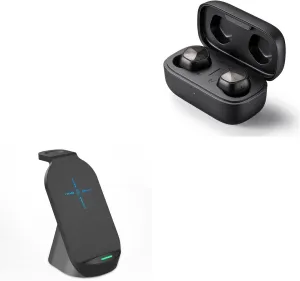 BoxWave Charger Compatible with Astell & Kern AK UW100 - Compact Wireless MultiCharge Stand (10W), Wireless Qi Stand Charger Watch Earbuds - Jet Black