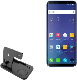 BoxWave Charger Compatible with Elephone U Pro - Wireless MultiCharge Desktop Stand Pro, Qi Wireless 4 in1 Charger Stand Multiple Devices - Jet Black
