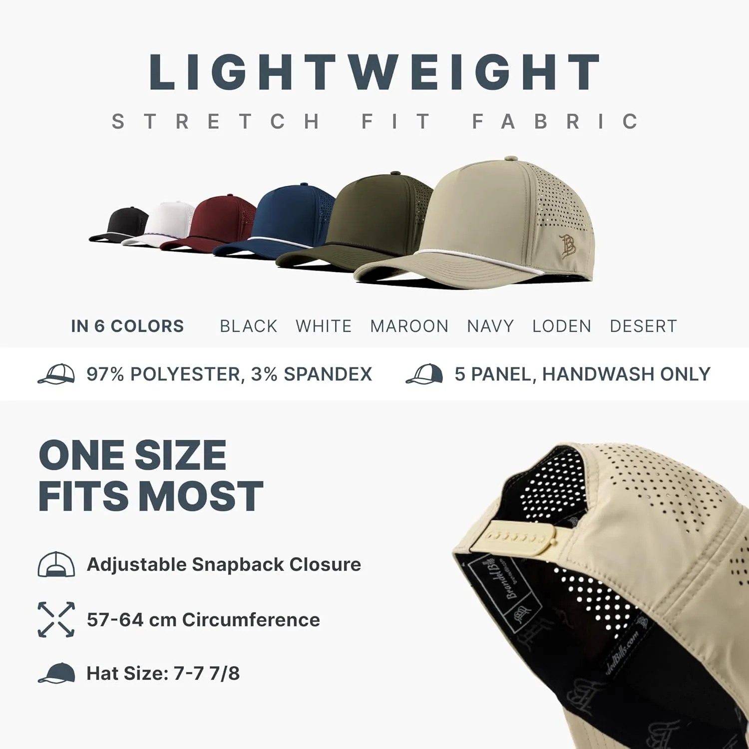 Branded Bills America Script Colored Leather 5 Panel Rope, Lightweight, Comfortable Baseball Cap