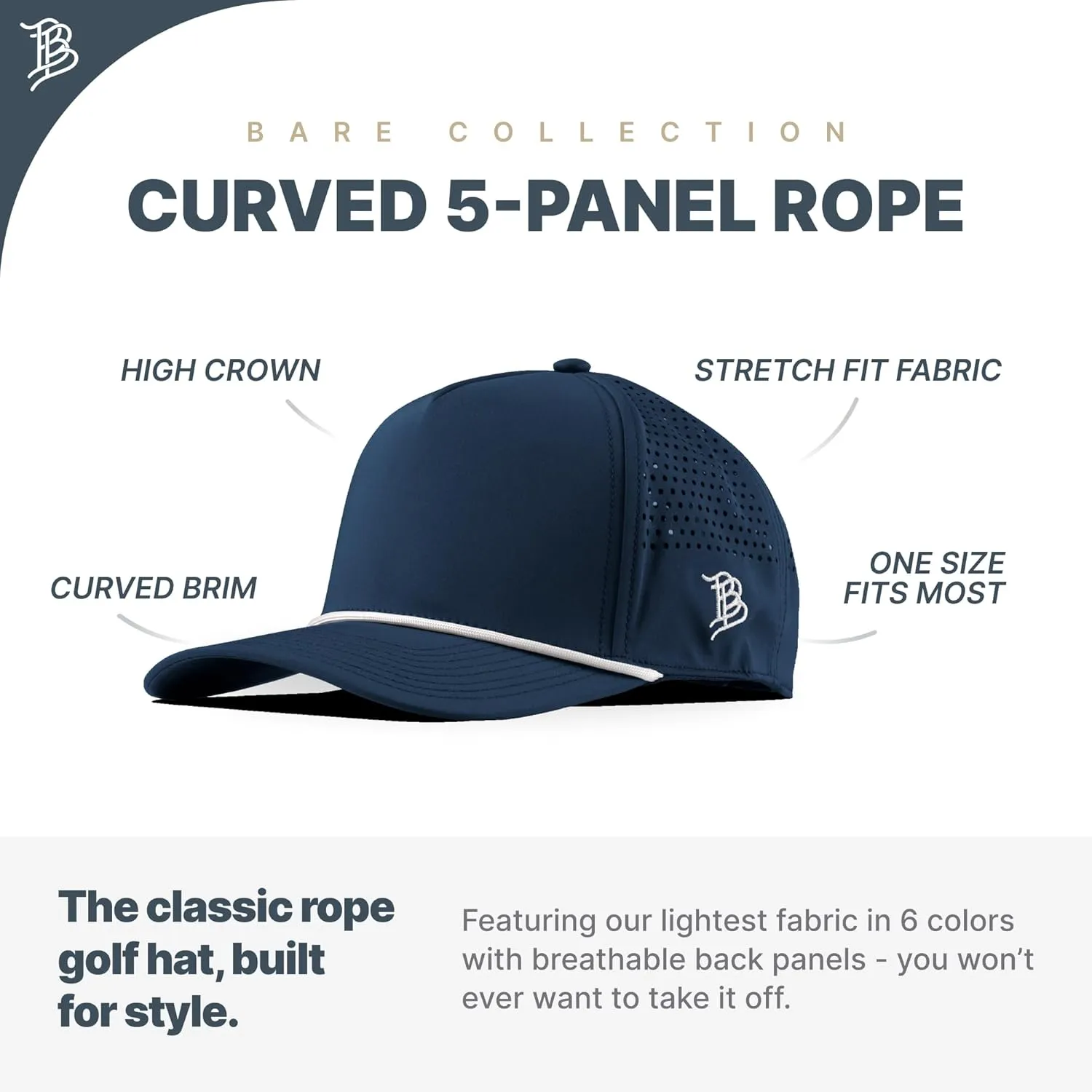 Branded Bills Old Glory PVC Curved 5 Panel Rope Hat, Fits 7-7 7/8, Adjustable Snapback