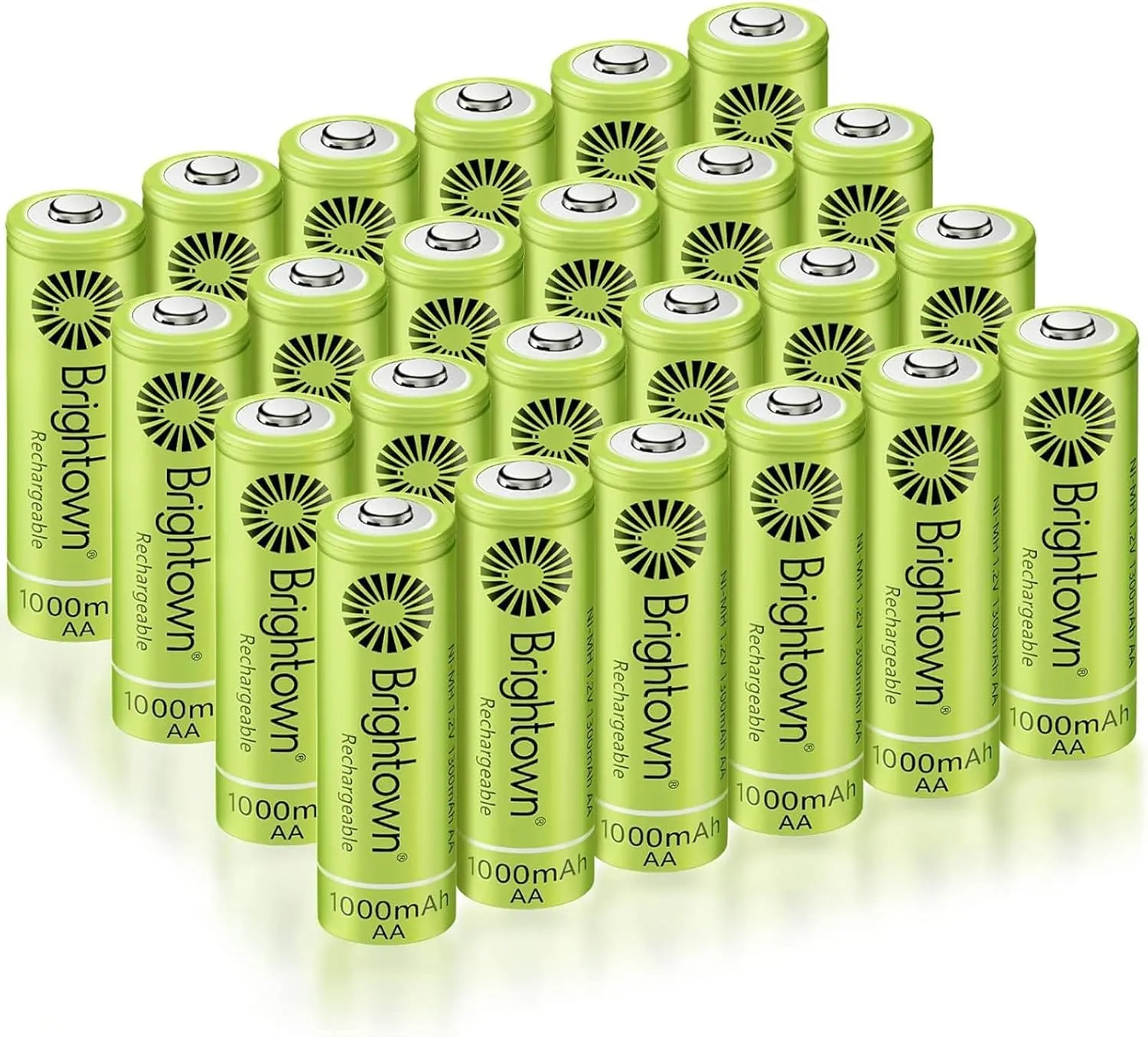 Brightown 24 Pack Rechargeable Battery AA, NiMH Pre Charged Double A Battery for Solar Lights and Household Devices, Recharge up to 1000 Cycles