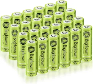 Brightown 24 Pack Rechargeable Battery AA, NiMH Pre Charged Double A Battery for Solar Lights and Household Devices, Recharge up to 1000 Cycles