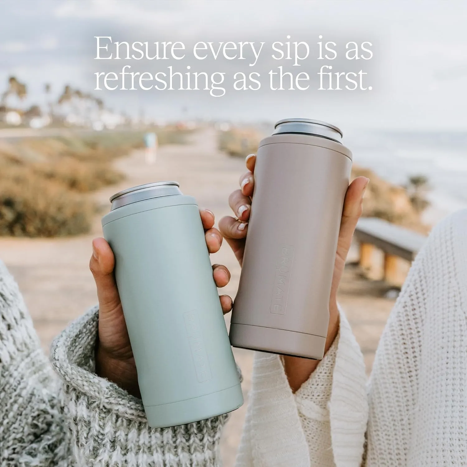 BrüMate Hopsulator Slim Can Cooler Insulated for 12oz Slim Cans | Skinny Can Insulated Stainless Steel Drink Holder for Hard Seltzer, Beer, Soda, and Energy Drinks (Guava)