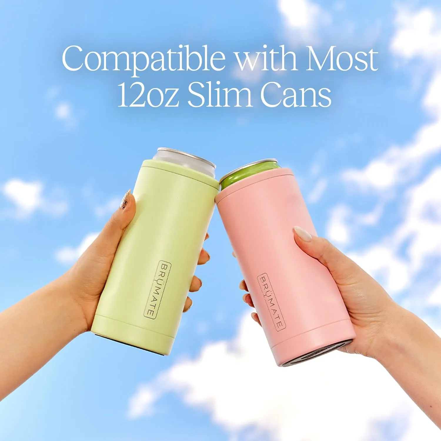 BrüMate Hopsulator Slim Can Cooler Insulated for 12oz Slim Cans | Skinny Can Insulated Stainless Steel Drink Holder for Hard Seltzer, Beer, Soda, and Energy Drinks (Guava)