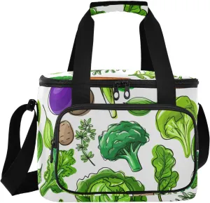 Broccoli Carrot Eggplant White Insulated Cooler Bag for Women Men Leakproof 24 Can Camping Cooler Totes for Work Office Picnic