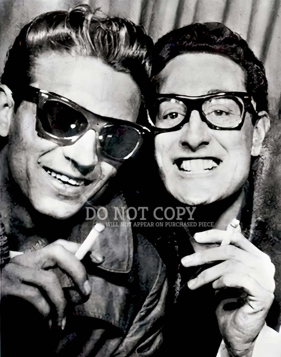 Buddy Holly and Waylon Jennings Stunning 1959 Photo Booth Photograph - Beautiful & Iconic Poster Print, Black, White, 11 X 14 Inches