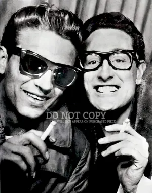 Buddy Holly and Waylon Jennings Stunning 1959 Photo Booth Photograph - Beautiful & Iconic Poster Print, Black, White, 11 X 14 Inches