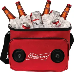 Budweiser Soft Cooler Bag with Built-in Rechargeable Wireless Bluetooth Speakers Foldable and Portable Durable and Material Compatible for Smartphones, Tablets & MP3 Players