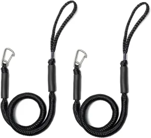 Bungee Dock Line with Stainless Steel Clip Boat Rope Mooring String with Foam Float for Docking,Kayak,Watercraft,SeaDoo,Jet Ski,Canoe,Pontoon Boat Accessories,4-5.5ft,2 Pack（Black）