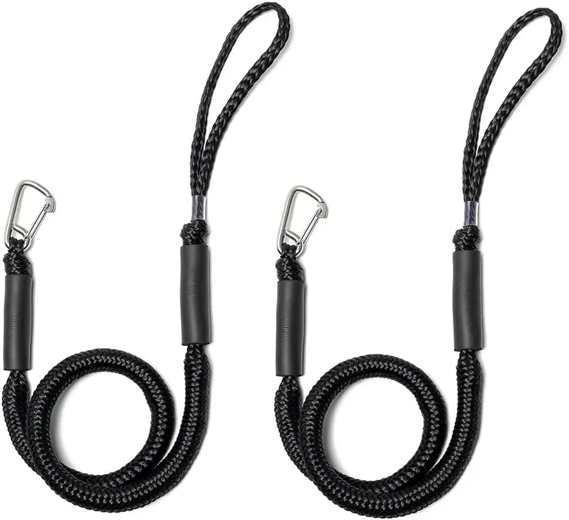 Bungee Dock Line with Stainless Steel Clip Boat Rope Mooring String with Foam Float for Docking,Kayak,Watercraft,SeaDoo,Jet Ski,Canoe,Pontoon Boat Accessories,4-5.5ft,2 Pack（Black）