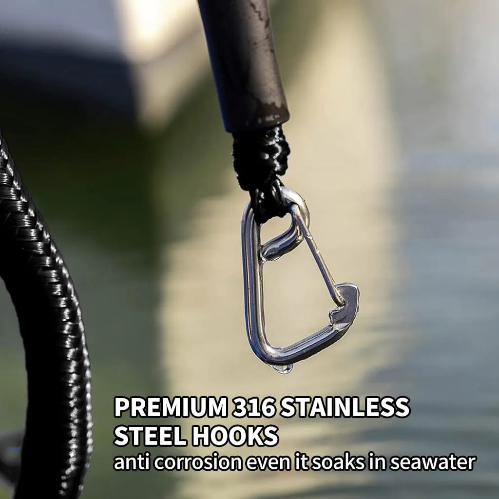 Bungee Dock Line with Stainless Steel Clip Boat Rope Mooring String with Foam Float for Docking,Kayak,Watercraft,SeaDoo,Jet Ski,Canoe,Pontoon Boat Accessories,4-5.5ft,2 Pack（Black）