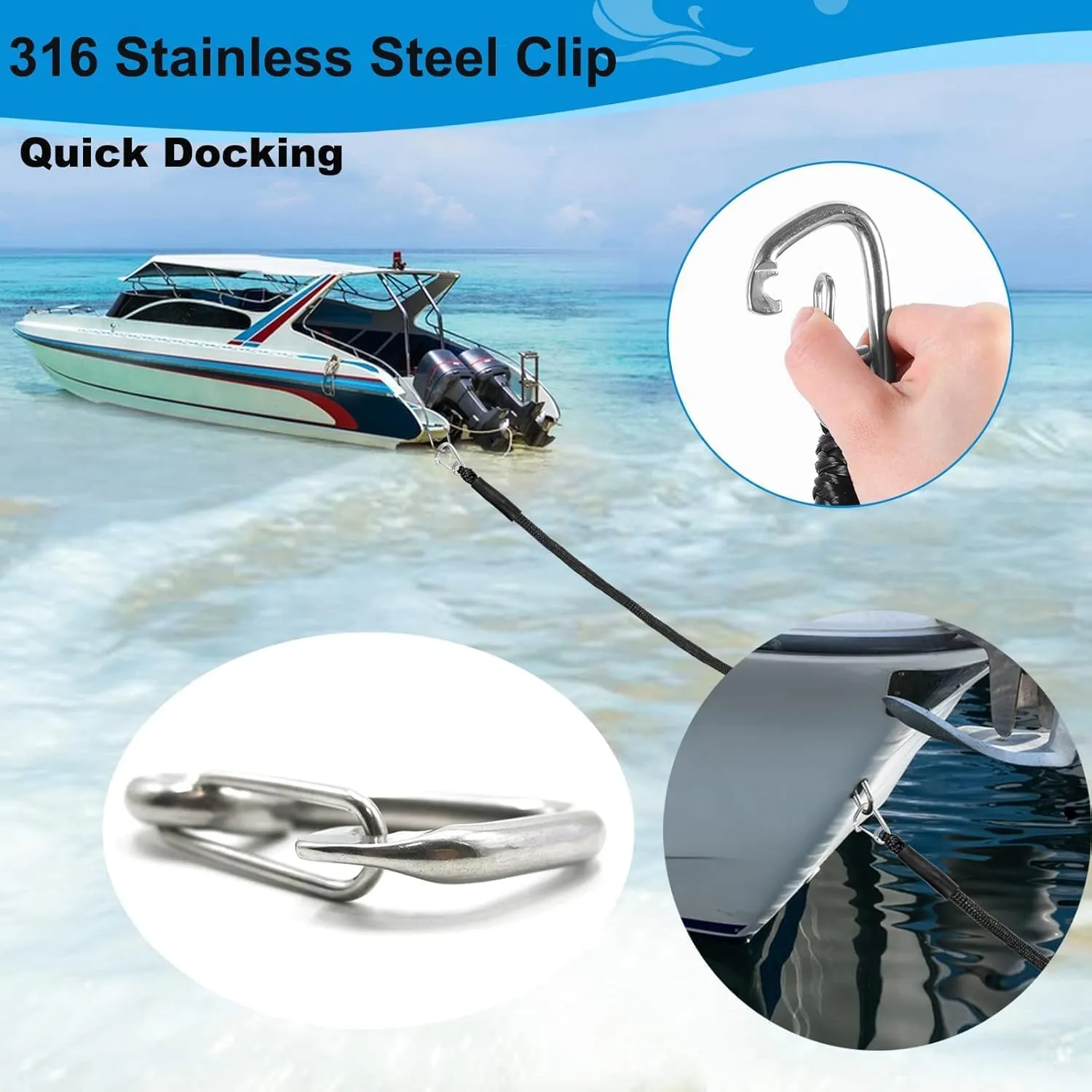 Bungee Dock Line with Stainless Steel Clip Boat Rope Mooring String with Foam Float for Docking,Kayak,Watercraft,SeaDoo,Jet Ski,Canoe,Pontoon Boat Accessories,4-5.5ft,2 Pack（Black）