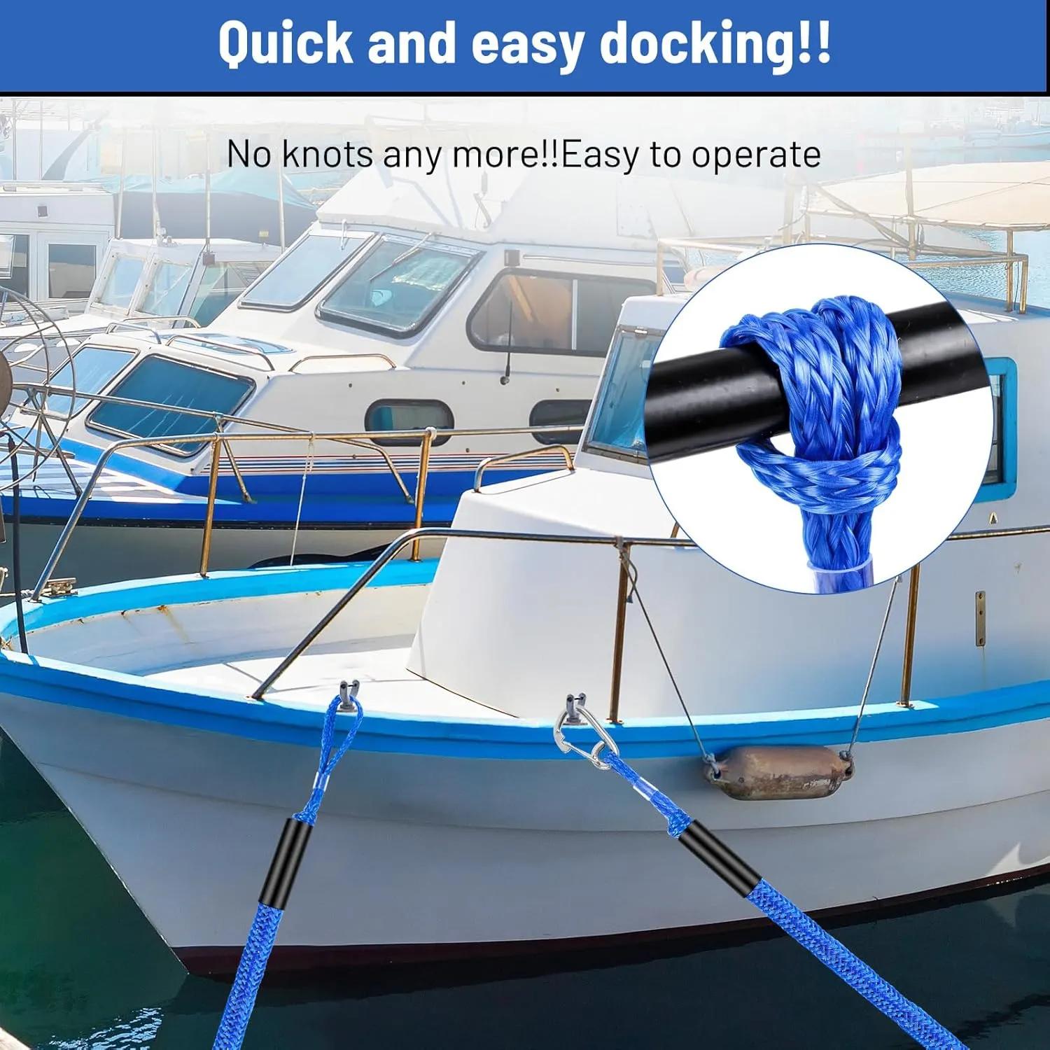 Bungee Dock Line with Stainless Steel Clip Boat Rope Mooring String with Foam Float for Docking,Kayak,Watercraft,SeaDoo,Jet Ski,Canoe,Pontoon Boat Accessories,4-5.5ft,2 Pack(Blue)