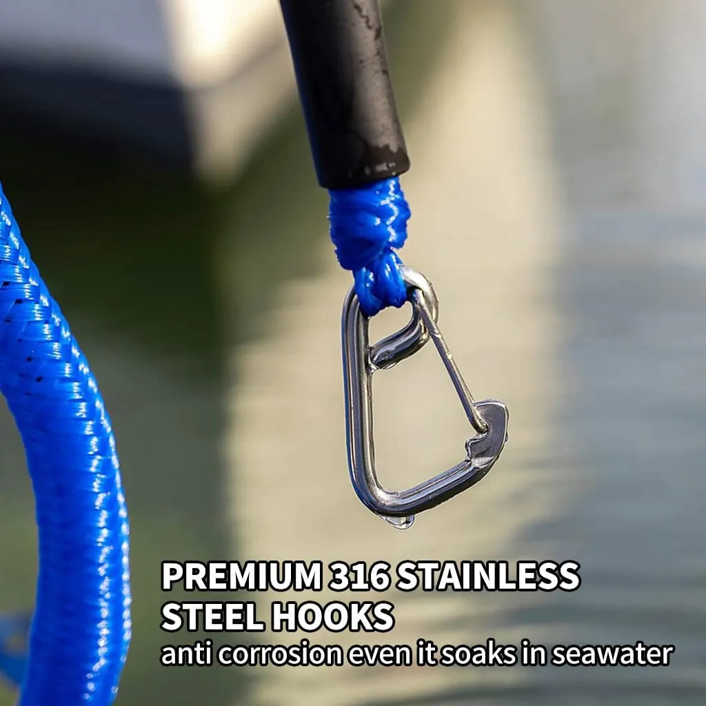 Bungee Dock Line with Stainless Steel Clip Boat Rope Mooring String with Foam Float for Docking,Kayak,Watercraft,SeaDoo,Jet Ski,Canoe,Pontoon Boat Accessories,4-5.5ft,2 Pack(Blue)