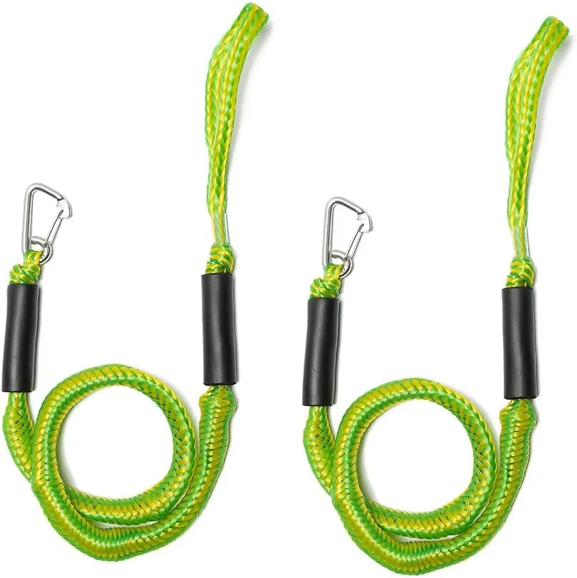 Bungee Dock Line with Stainless Steel Clip Boat Rope Mooring String with Foam Float for Docking,Kayak,Watercraft,SeaDoo,Jet Ski,Canoe,Pontoon Boat Accessories,4-5.5ft,2 Pack(Yellow&Green)