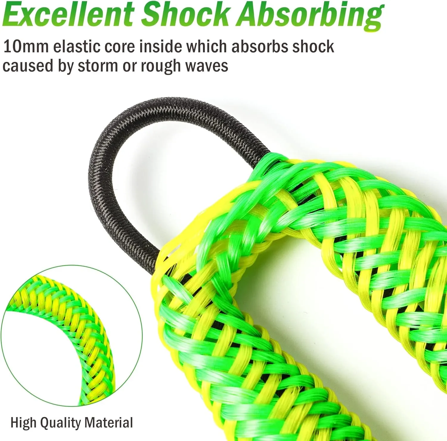 Bungee Dock Line with Stainless Steel Clip Boat Rope Mooring String with Foam Float for Docking,Kayak,Watercraft,SeaDoo,Jet Ski,Canoe,Pontoon Boat Accessories,4-5.5ft,2 Pack(Yellow&Green)