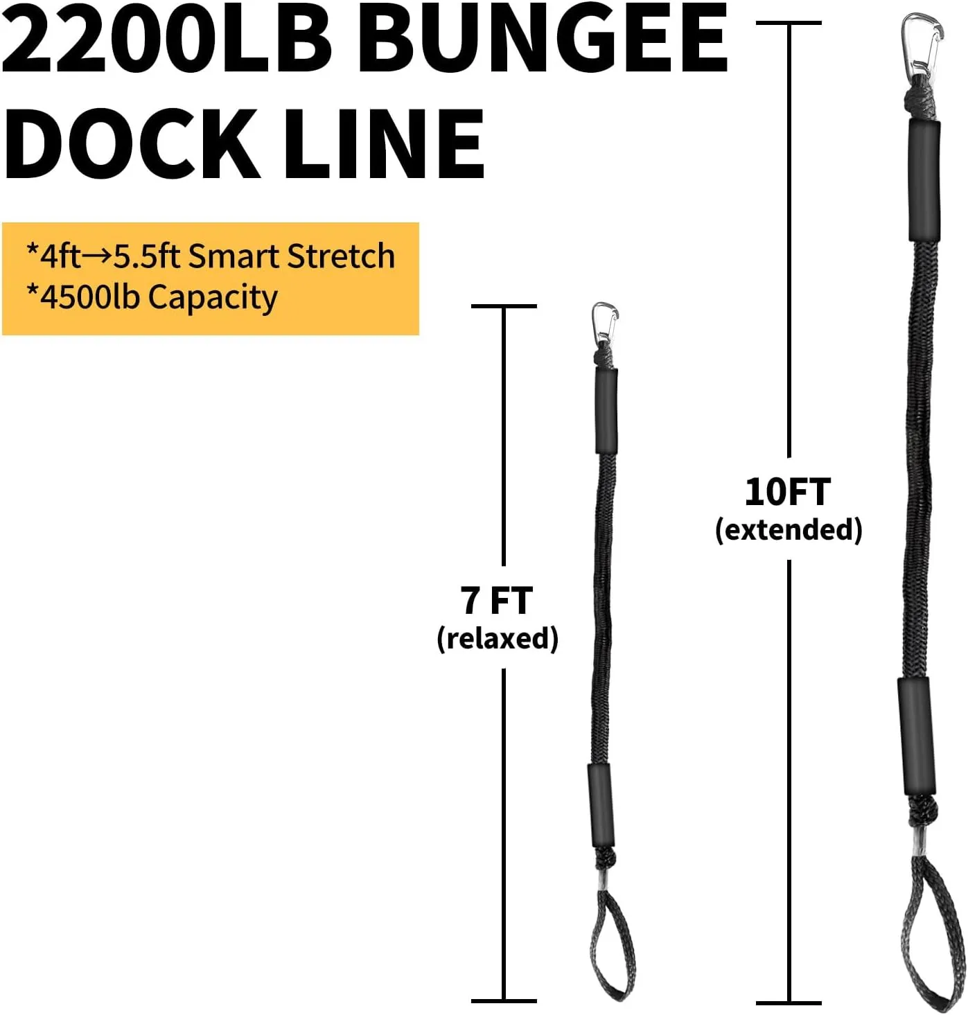 Bungee Dock Line with Stainless Steel Clip Boat Rope Mooring String with Foam Float for Docking,Kayak,Watercraft,SeaDoo,Jet Ski,Pontoon,Canoe,Power Boat Accessory,7-10ft