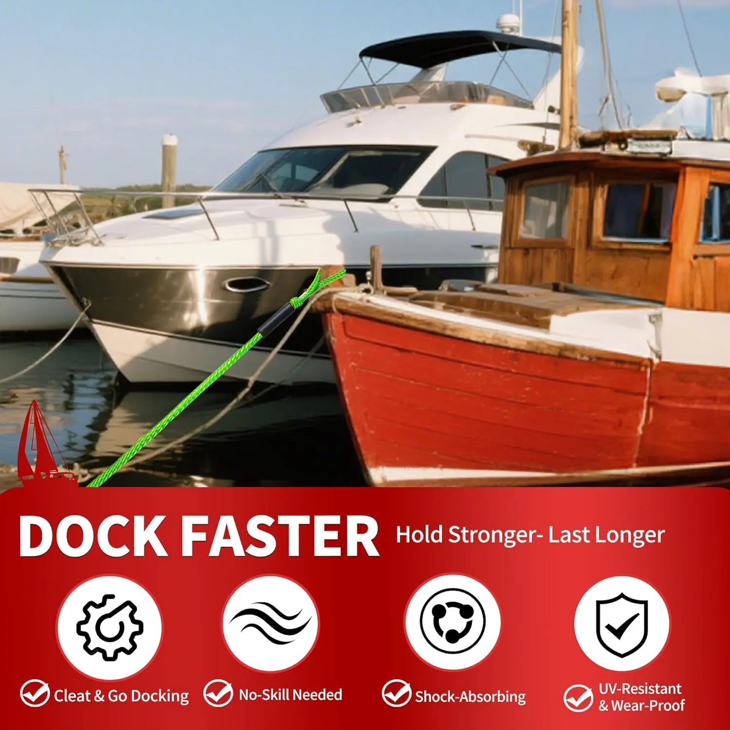 Bungee Dock Line,Boat Rope Stretchable Docking String with Foam Float for Pontoon Boat,Jet ski, seadoo,WaveRunner,Kayak,Boating Gifts for Men,2pack,4-5.5FT (Yellow&Green)