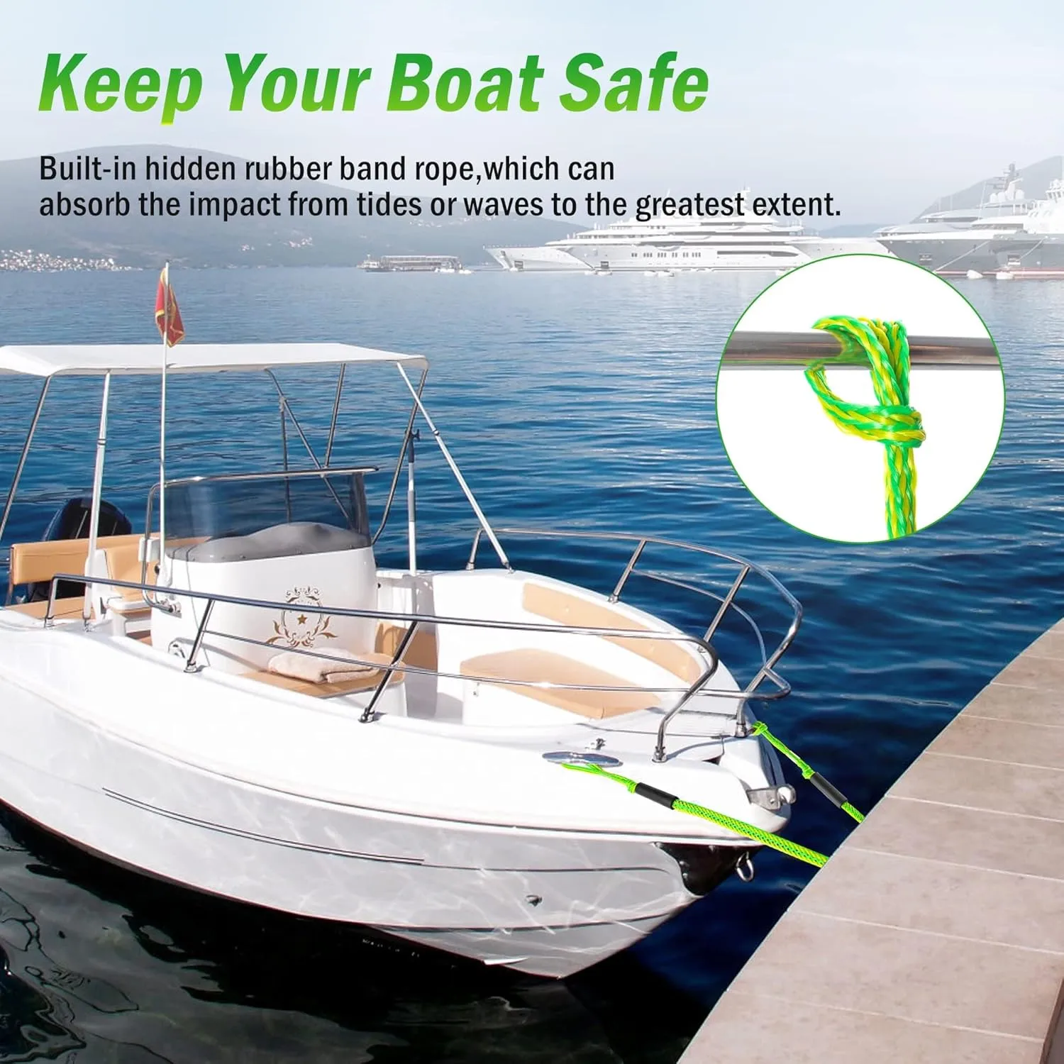 Bungee Dock Line,Boat Rope Stretchable Docking String with Foam Float for Pontoon Boat,Jet ski, seadoo,WaveRunner,Kayak,Boating Gifts for Men,2pack,4-5.5FT (Yellow&Green)
