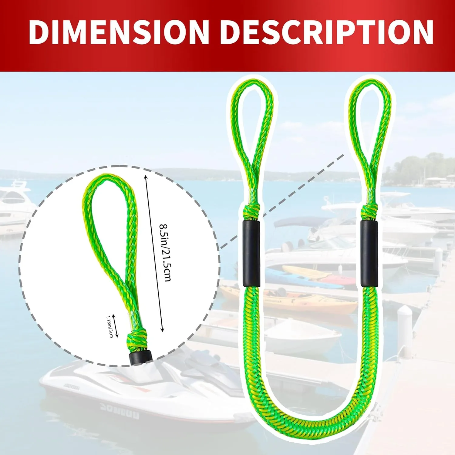 Bungee Dock Line,Boat Rope Stretchable Docking String with Foam Float for Pontoon Boat,Jet ski, seadoo,WaveRunner,Kayak,Boating Gifts for Men,2pack,4-5.5FT (Yellow&Green)