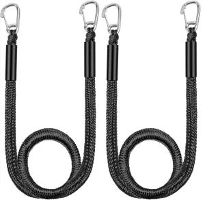 Bungee Dock Lines, 4 Feet Bungee Shock Cords Bungee Docking Rope Mooring Rope for Boat,PWC,Jet ski,Pontoon,Kayak,Canoe,Power Boat,Watercraft (Black Double Hooks)