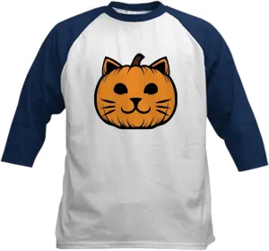 CafePress Cat Jack O Lantern Pumpkin Kids Baseball T Shirt Kids Cotton Baseball Jersey, 3/4 Raglan Sleeve Shirt