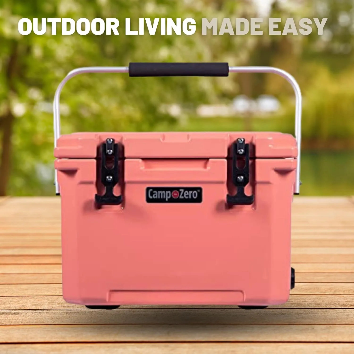 CAMP-ZERO 21 Quart Rotomolded Hard Cooler - Insulated Ice Chest with 4 Cup Holders - Bear-Proof Travel Ice Box for Beverage, Drink, BBQ, Fishing, Camping, Outdoor