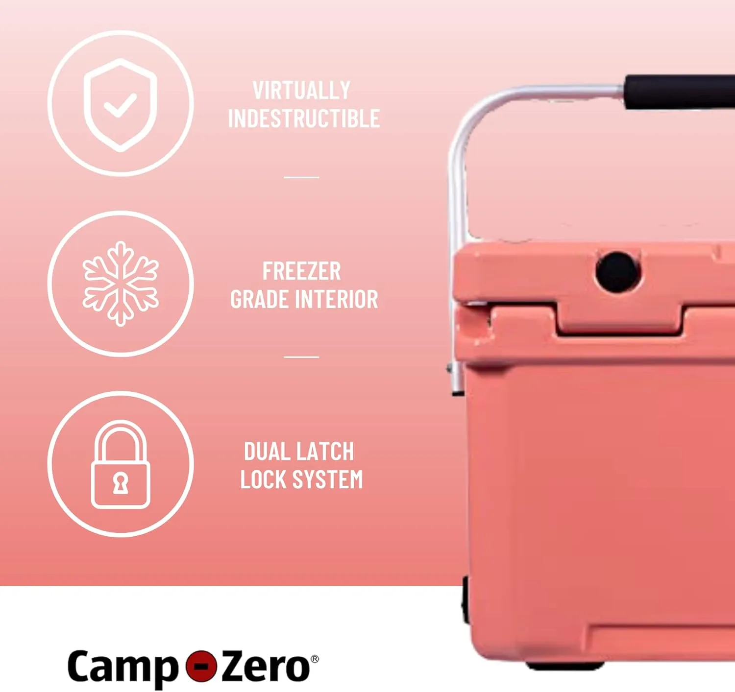 CAMP-ZERO 21 Quart Rotomolded Hard Cooler - Insulated Ice Chest with 4 Cup Holders - Bear-Proof Travel Ice Box for Beverage, Drink, BBQ, Fishing, Camping, Outdoor