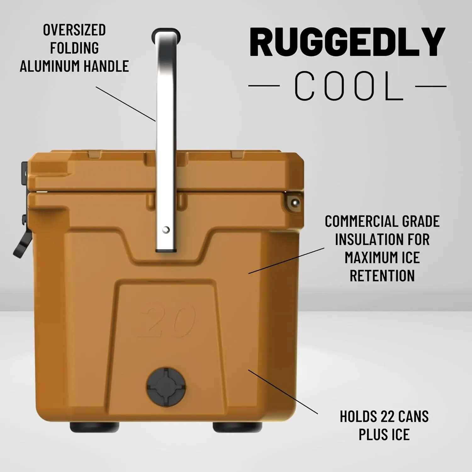 CAMP-ZERO 21 Quart Rotomolded Hard Cooler - Insulated Ice Chest with 4 Cup Holders - Bear-Proof Travel Ice Box for Beverage, Drink, BBQ, Fishing, Camping, Outdoor