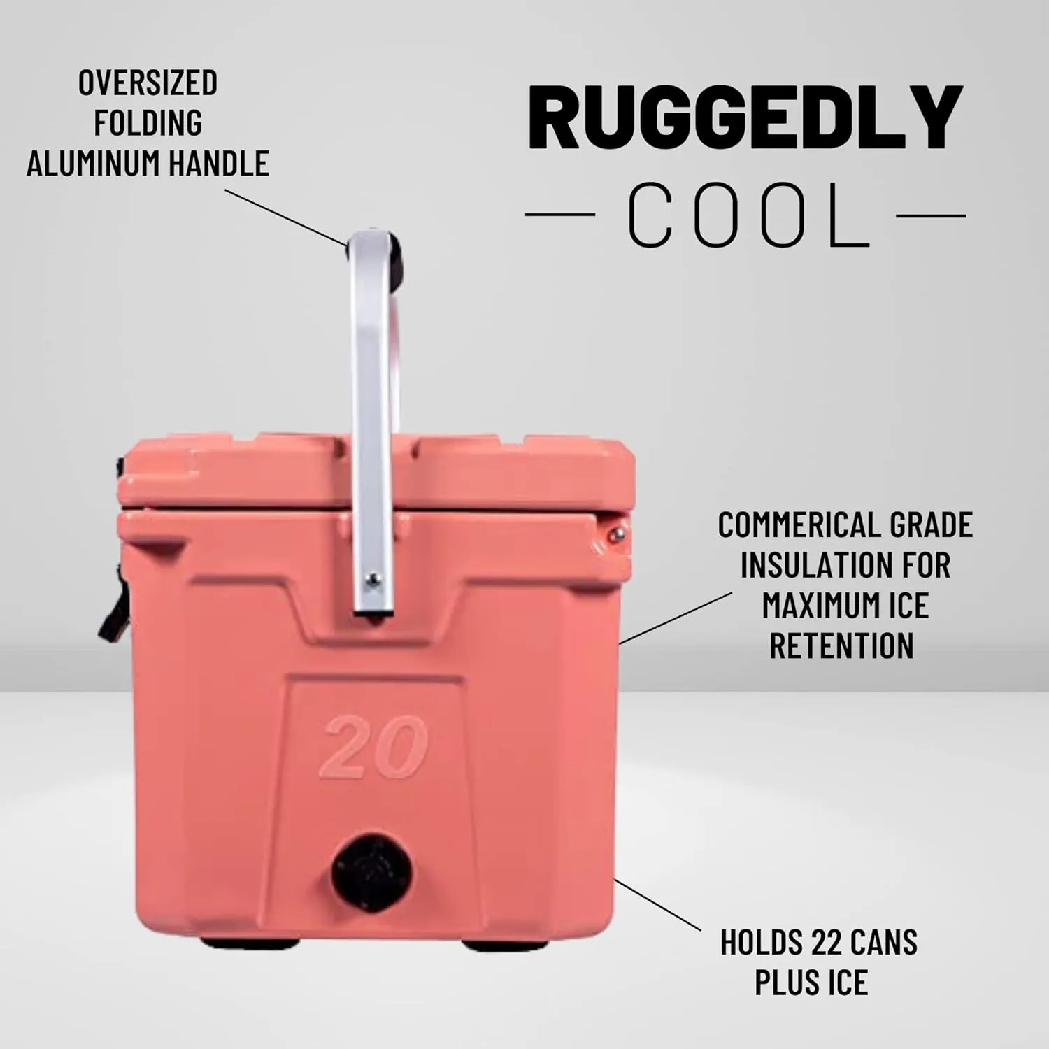 CAMP-ZERO 21 Quart Rotomolded Hard Cooler - Insulated Ice Chest with 4 Cup Holders - Bear-Proof Travel Ice Box for Beverage, Drink, BBQ, Fishing, Camping, Outdoor