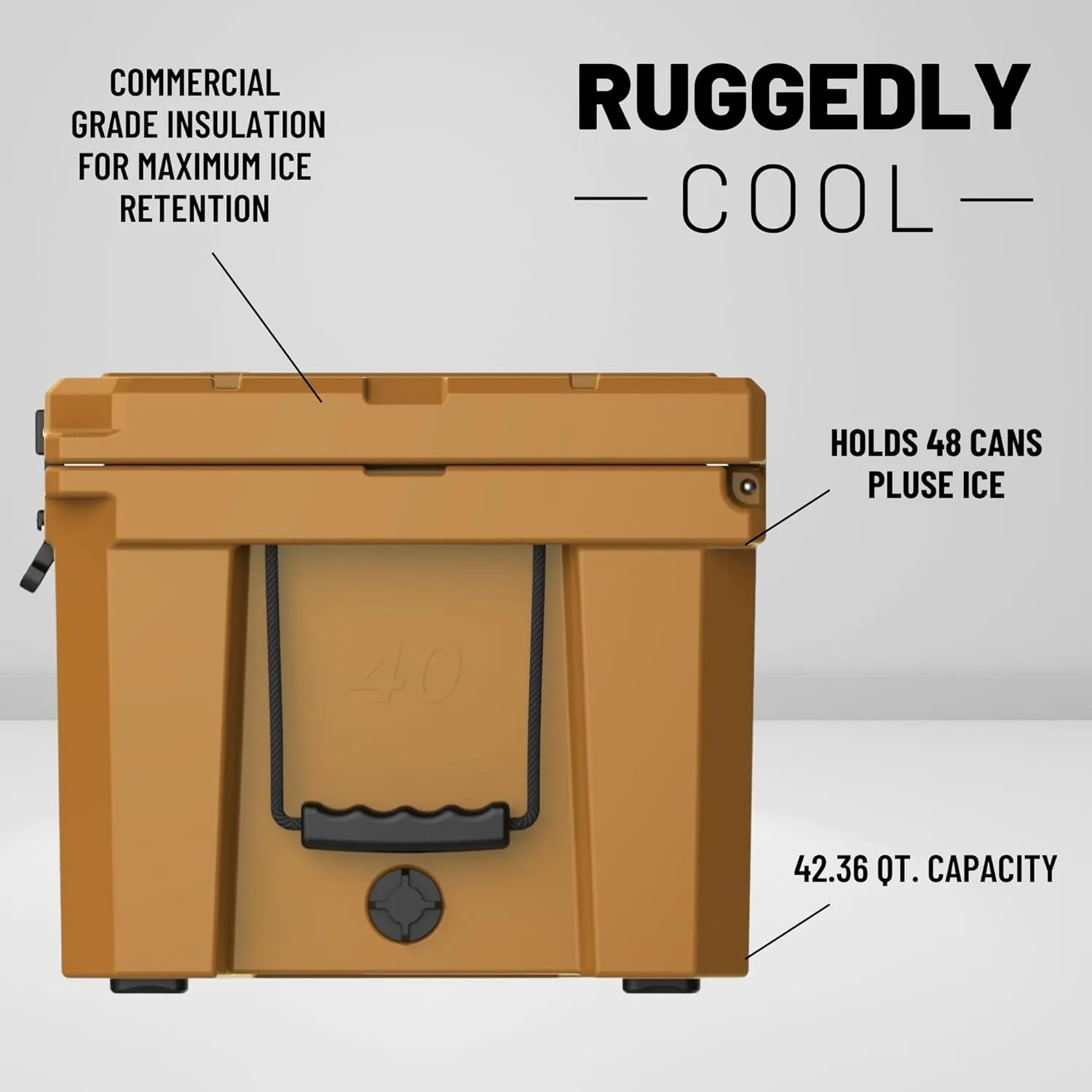 CAMP-ZERO 40L-42 Quart Hard Cooler Ice Chest, Perfect for Drinks, Beach, Picnics, Boating, Hunting, Camping and Travel with 4 Molded-in Cup Holders and Comfort Grip Handles
