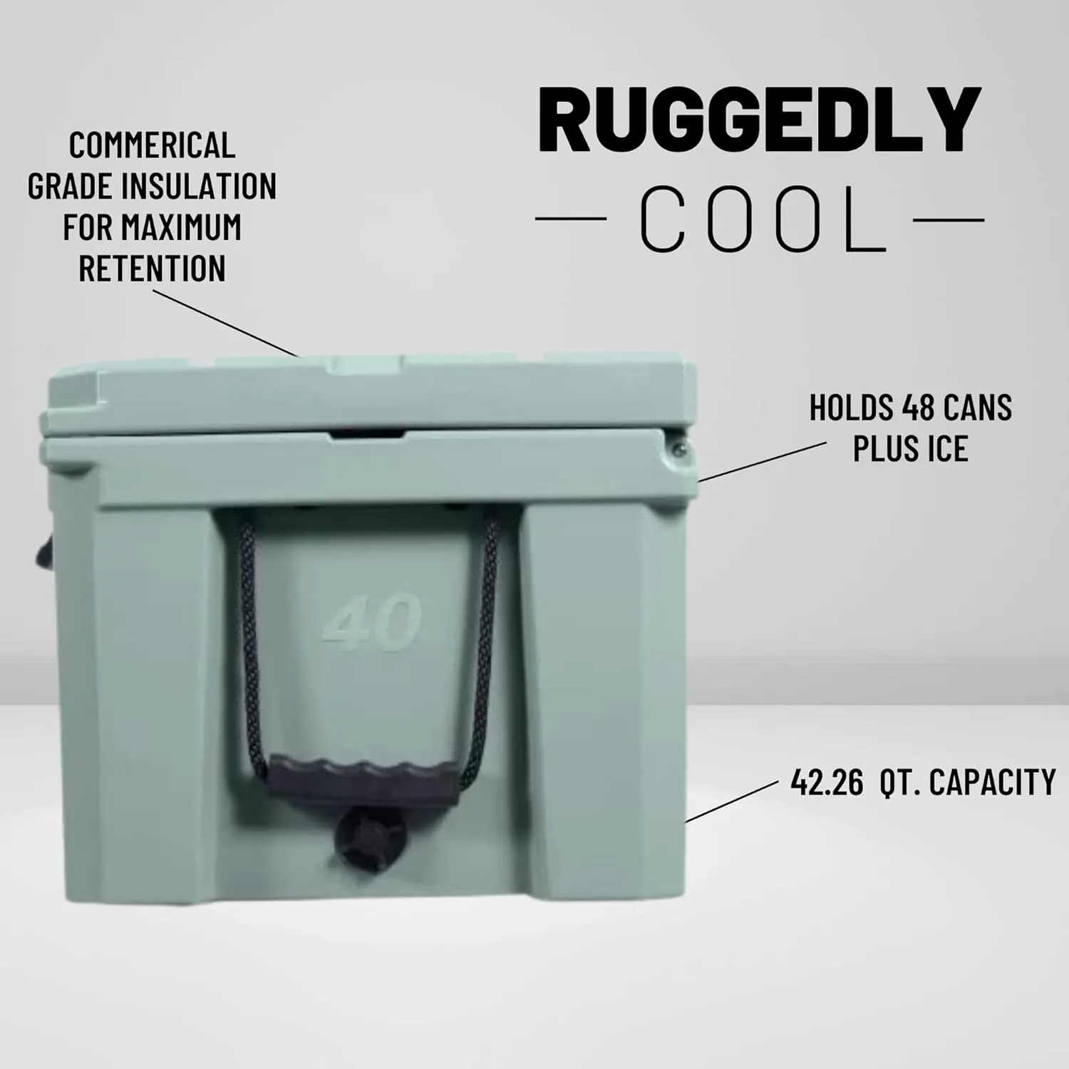 CAMP-ZERO 40L-42 Quart Hard Cooler Ice Chest, Perfect for Drinks, Beach, Picnics, Boating, Hunting, Camping and Travel with 4 Molded-in Cup Holders and Comfort Grip Handles