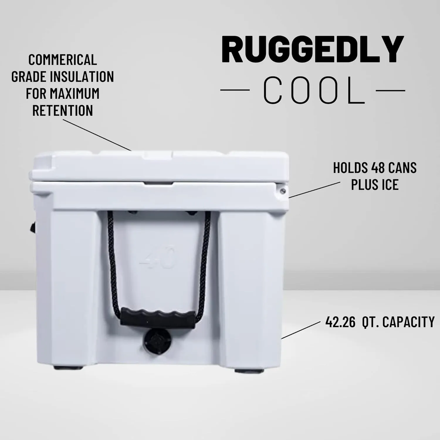 CAMP-ZERO 40L-42 Quart Hard Cooler Ice Chest, Perfect for Drinks, Beach, Picnics, Boating, Hunting, Camping and Travel with 4 Molded-in Cup Holders and Comfort Grip Handles