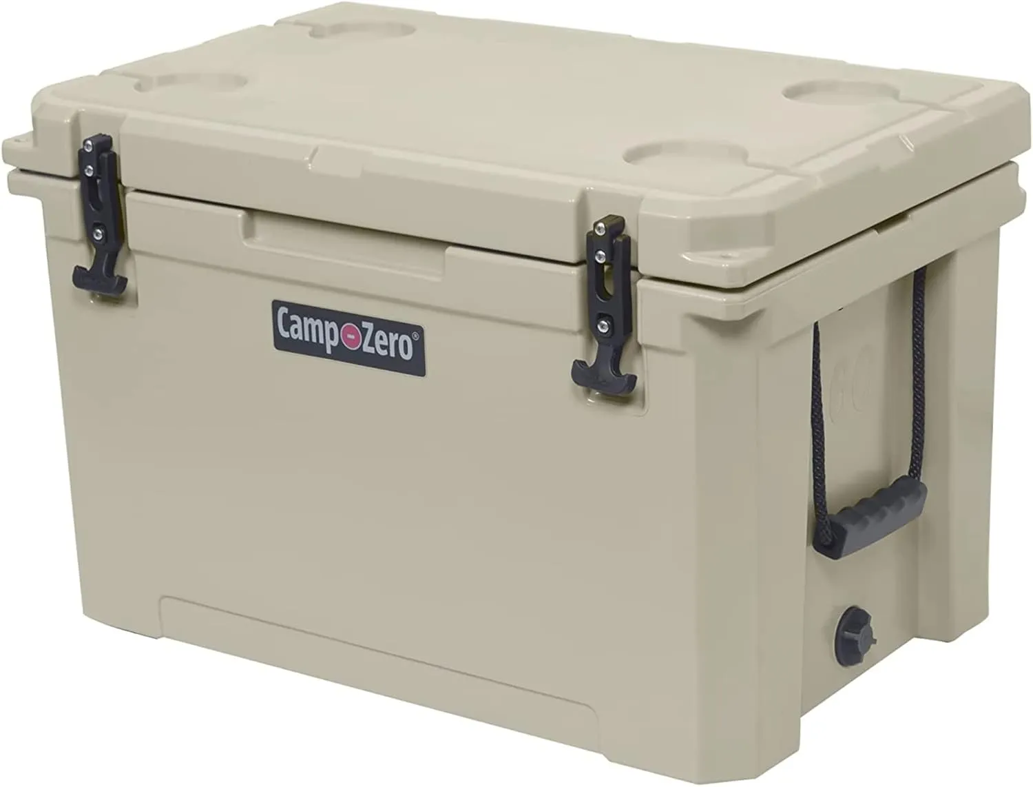 CAMP-ZERO 60L Cooler/Ice Chest with 4 Molded-in Cup Holders and No-Lose Drain Plug