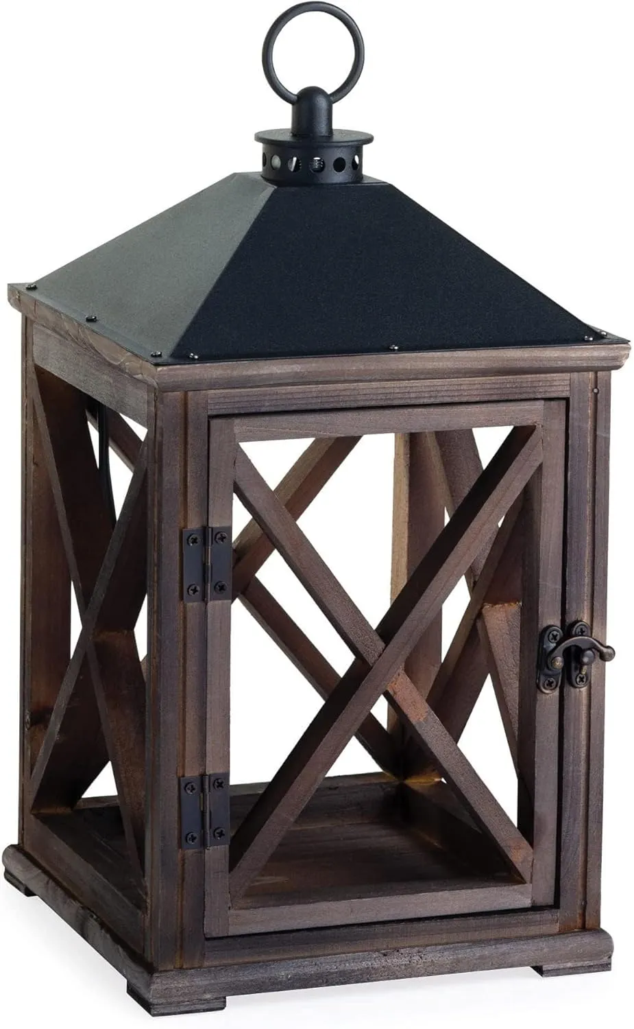Candle Warmers Etc. Wooden Farmhouse Lantern for Top-Down Candle Melting (Weathered Espresso) – Flame-Free Fragrance in Minutes, Longer-Lasting Candles