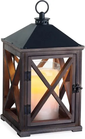 Candle Warmers Etc. Wooden Farmhouse Lantern for Top-Down Candle Melting (Weathered Espresso) – Flame-Free Fragrance in Minutes, Longer-Lasting Candles
