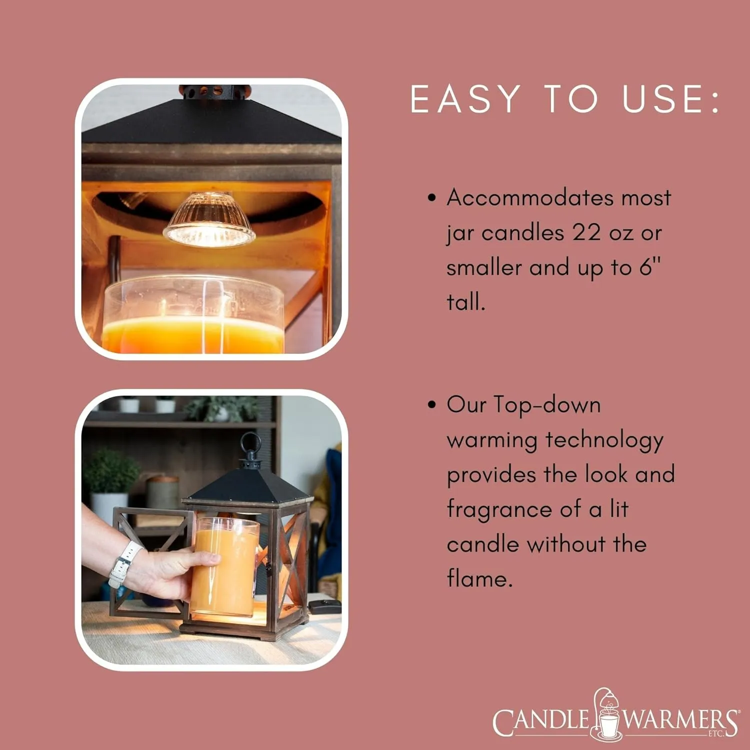 Candle Warmers Etc. Wooden Farmhouse Lantern for Top-Down Candle Melting (Weathered Espresso) – Flame-Free Fragrance in Minutes, Longer-Lasting Candles