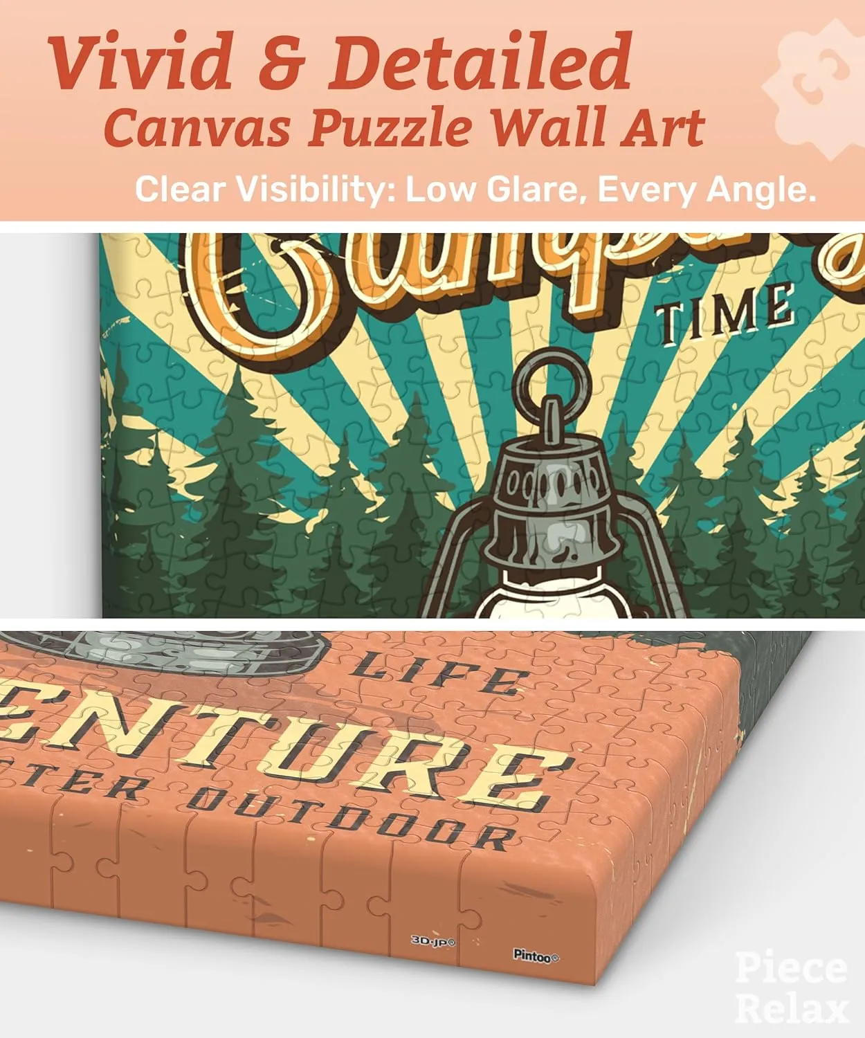 Canvas Wall Art Puzzles for Adults - Retro Poster - Camping Lantern Unique Gift & Home Décor with Plastic Jigsaw Puzzle Artwork for Living Room Bedroom [HN1275]