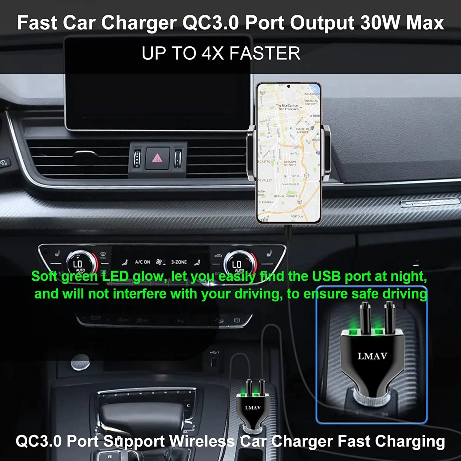 Car Charger Adapter, 4 Ports Multi USB Car Charger, QC 3.0 Fast Car Phone Charger Compatible with All Smartphone.Black