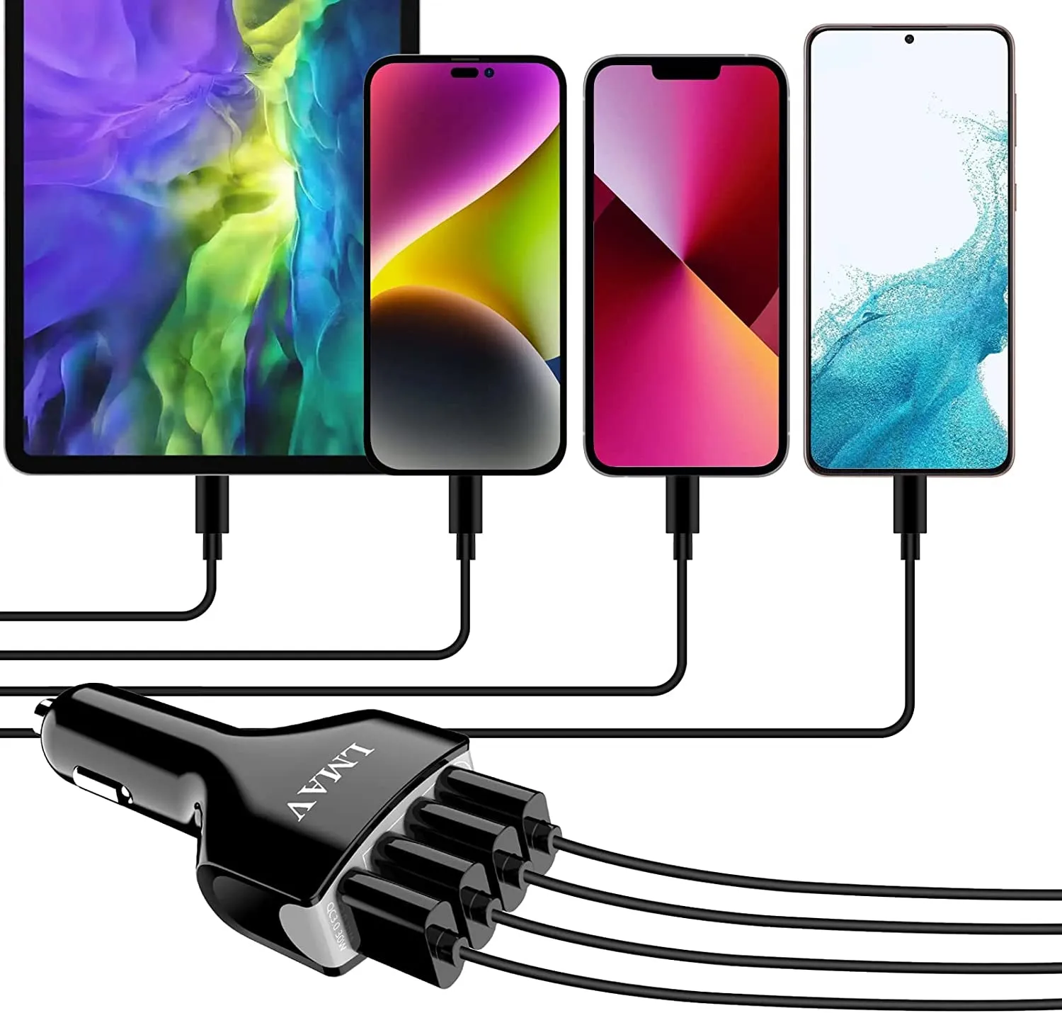 Car Charger Adapter, 4 Ports Multi USB Car Charger, QC 3.0 Fast Car Phone Charger Compatible with All Smartphone.Black