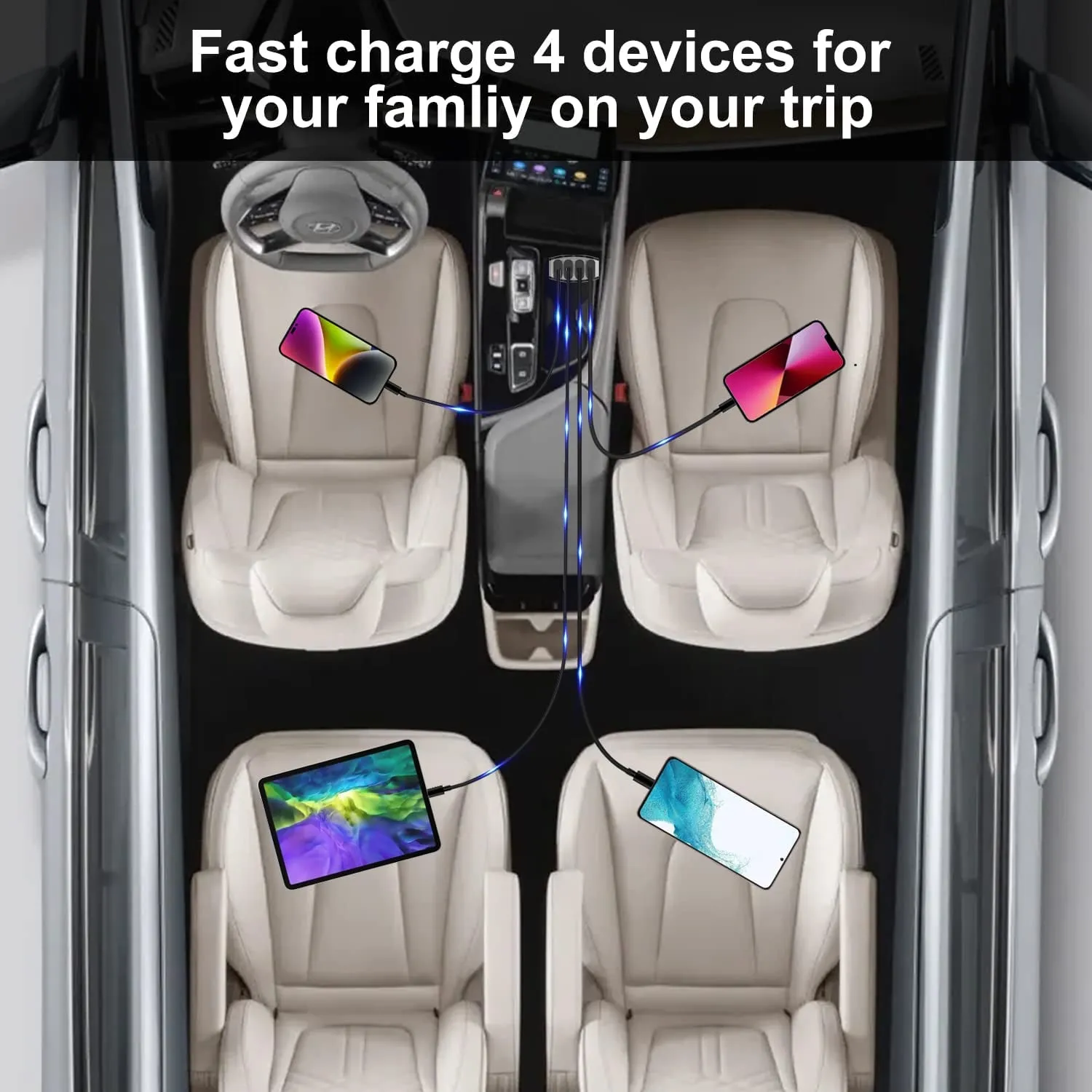 Car Charger Adapter, 4 Ports Multi USB Car Charger, QC 3.0 Fast Car Phone Charger Compatible with All Smartphone.Black