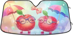 Car Front Windshield Sun Shade Foldable Cherry Buddies Parade Sun Visor Blocks UV Rays for Sedans SUV Trucks Lowers Cabin Temperature, Cool Down The Vehicle 55 x 27.6 Inch
